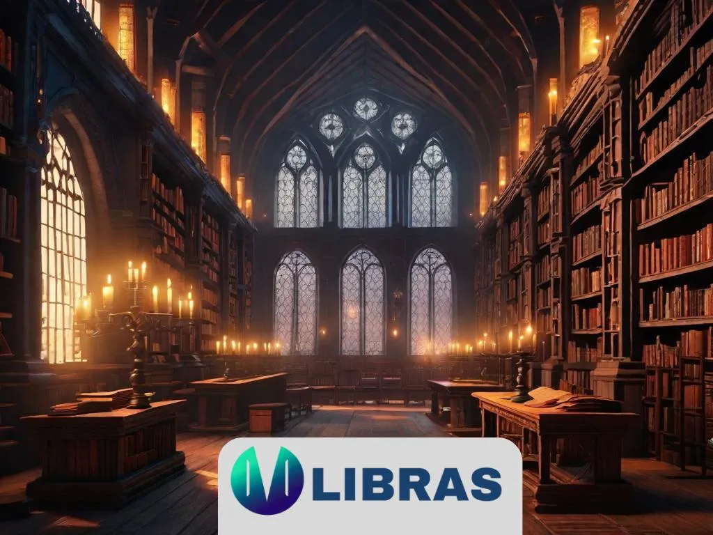 Um mosteiro medieval sombrio com paredes de pedra imponentes, fracamente iluminado pela luz vacilante de velas. Monges em vestes escuras movem-se pelos claustros, e manuscritos antigos estão espalhados sobre uma mesa de madeira. A atmosfera está carregada de mistério e segredo.