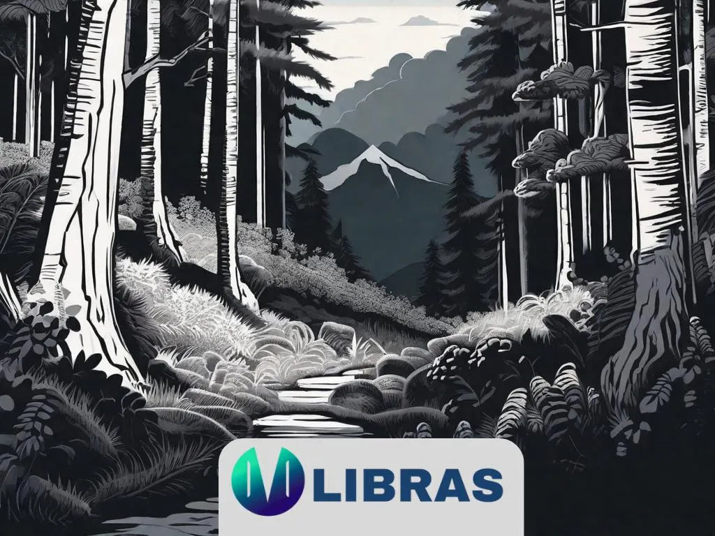 Uma floresta escura e densa com um caminho estreito que leva a uma montanha imponente e ameaçadora. Ao fundo, uma luz brilhante atravessa as nuvens, simbolizando esperança e iluminação em meio às sombras.