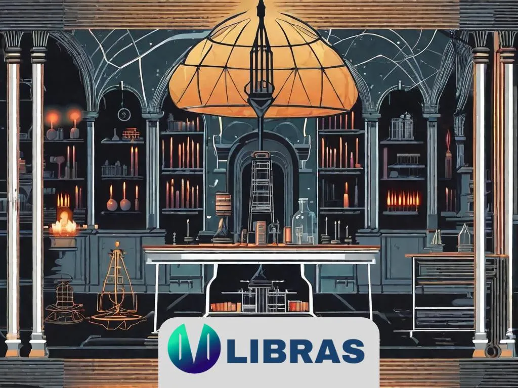 Uma noite sombria e tempestuosa com relâmpagos iluminando um laboratório gótico. Em primeiro plano, uma mesa com uma figura encoberta e costurada, cercada por equipamentos científicos assustadores e velas tremeluzentes.