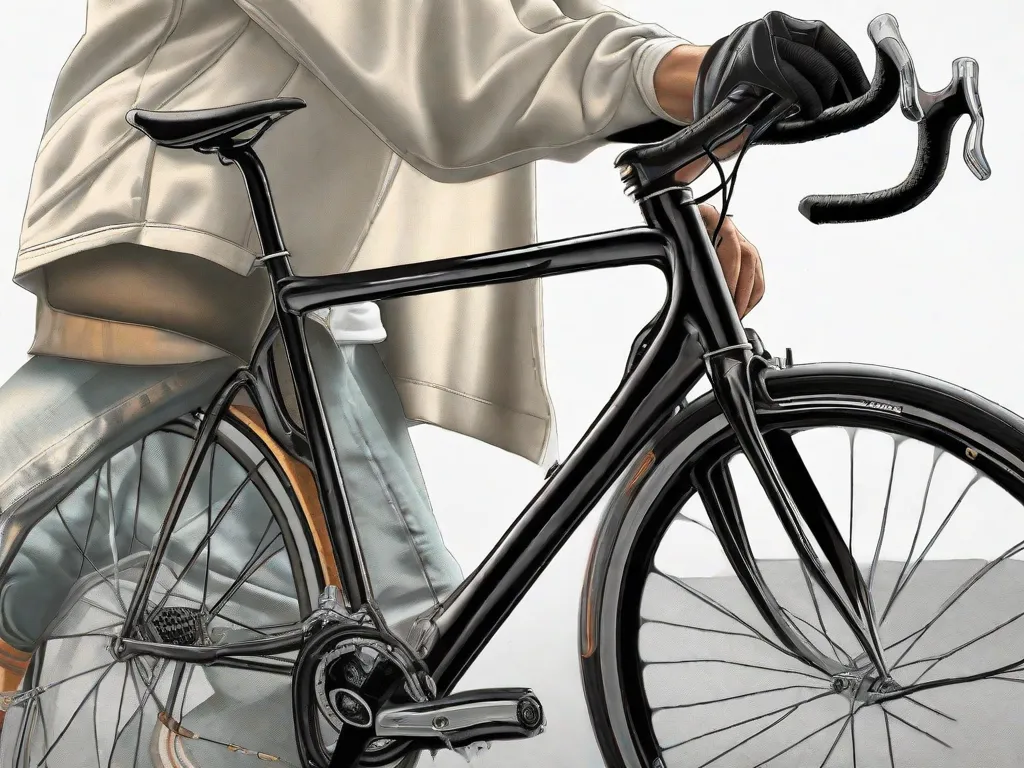 A imagem mostra as mãos graciosas de um artista desenhando delicadamente uma bicicleta em uma tela em branco. O lápis desliza sem esforço, capturando os detalhes intricados do quadro, rodas e guidão da bicicleta. A expressão concentrada do artista reflete sua paixão tanto pela arte quanto pelo ciclismo, fundindo os dois mundos criativos em uma obra-prima.