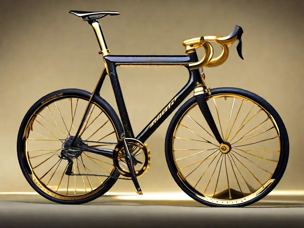 Apresentando a Bicicleta Mais Cara do Mundo: Um elegante quadro de fibra de carbono adornado com requintados detalhes em ouro e incrustado com deslumbrantes diamantes. Esta luxuosa bicicleta de duas rodas é um símbolo de opulência e extravagância, projetada para aqueles que buscam o máximo em prestígio no ciclismo.