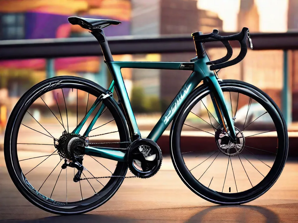 Descrição da imagem: Um close de uma bicicleta elegante e moderna, em pé contra um cenário vibrante de uma cidade. A bicicleta possui um quadro leve, componentes de alta qualidade e um design estiloso, representando as opções disponíveis para diferentes faixas de orçamento ao comprar uma bicicleta.