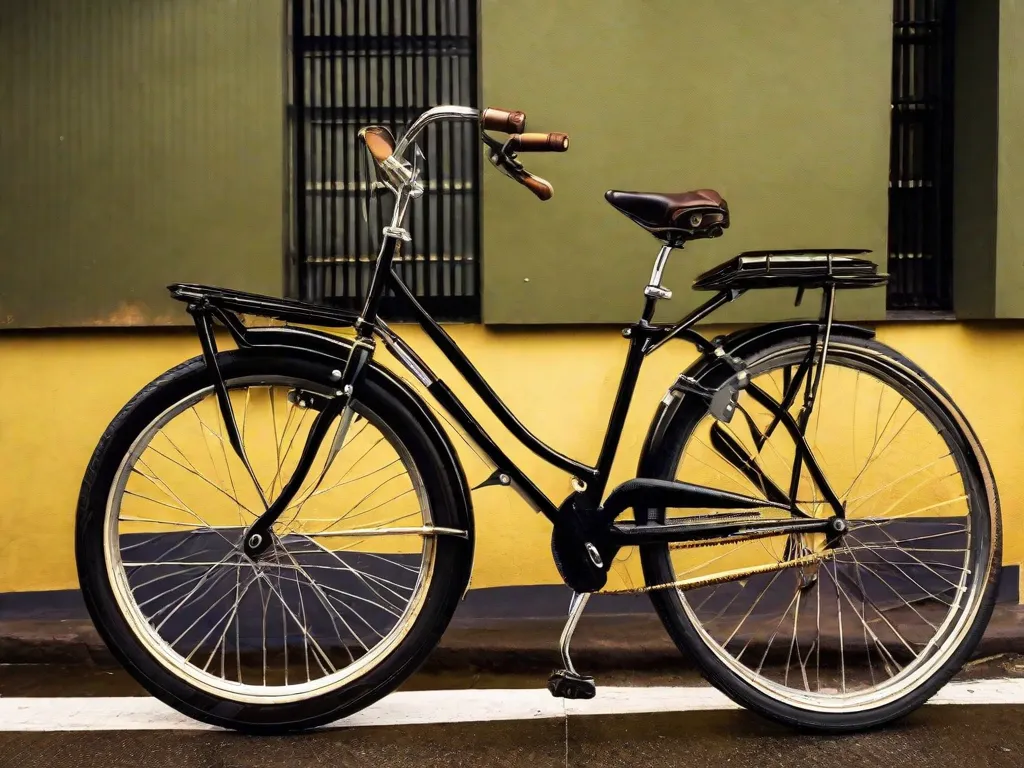 A imagem retrata uma bicicleta antiga em meio a um ambiente urbano contemporâneo. A bicicleta está estrategicamente posicionada em frente a um edifício antigo, simbolizando a ligação entre o passado e o presente. Essa imagem representa o surgimento da bicicleta como uma solução inteligente para a mobilidade urbana.