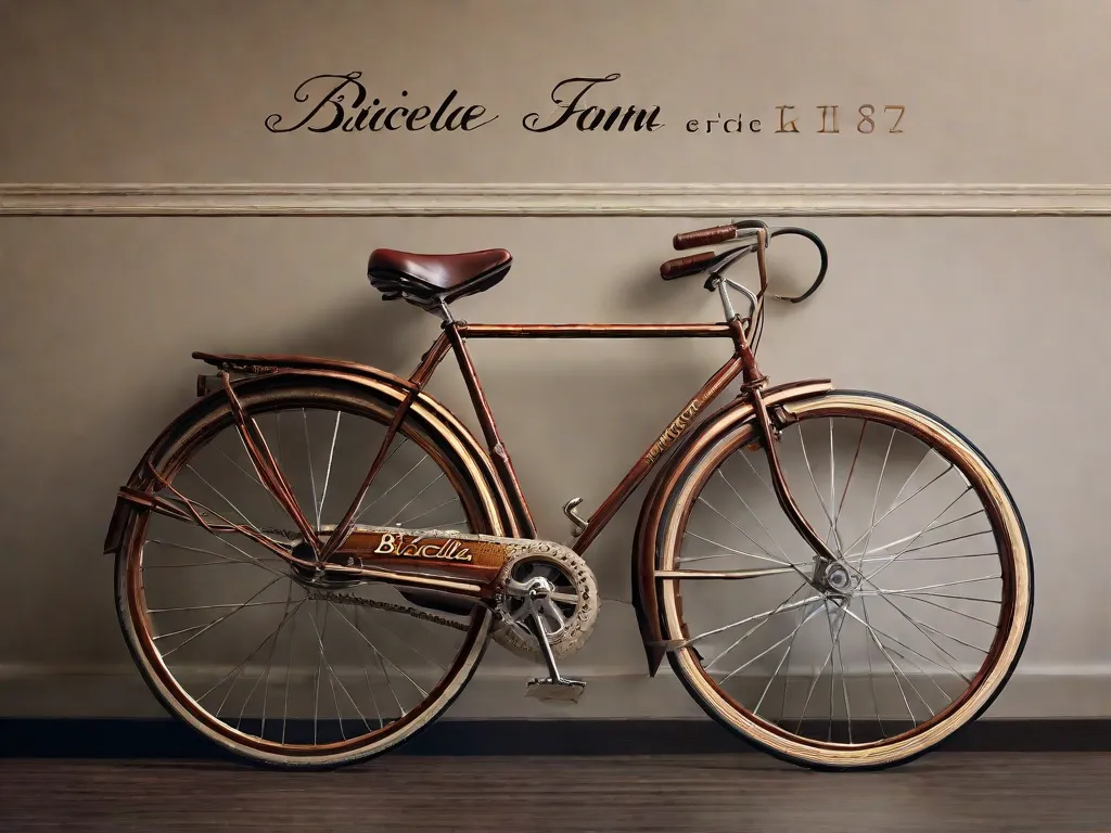 Uma imagem de uma bicicleta vintage com um close-up da palavra