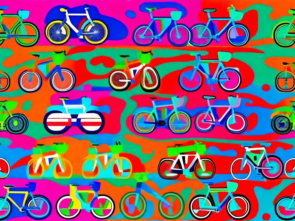 Descrição da imagem: Uma imagem vibrante mostrando uma variedade de bicicletas alinhadas contra um fundo colorido. Desde bicicletas de estrada elegantes até bicicletas de montanha robustas, cada bicicleta representa um estilo e propósito diferentes. Essa imagem captura a essência da escolha e da diversidade, simbolizando o processo de selecionar a bicicleta perfeita para atender às necessidades