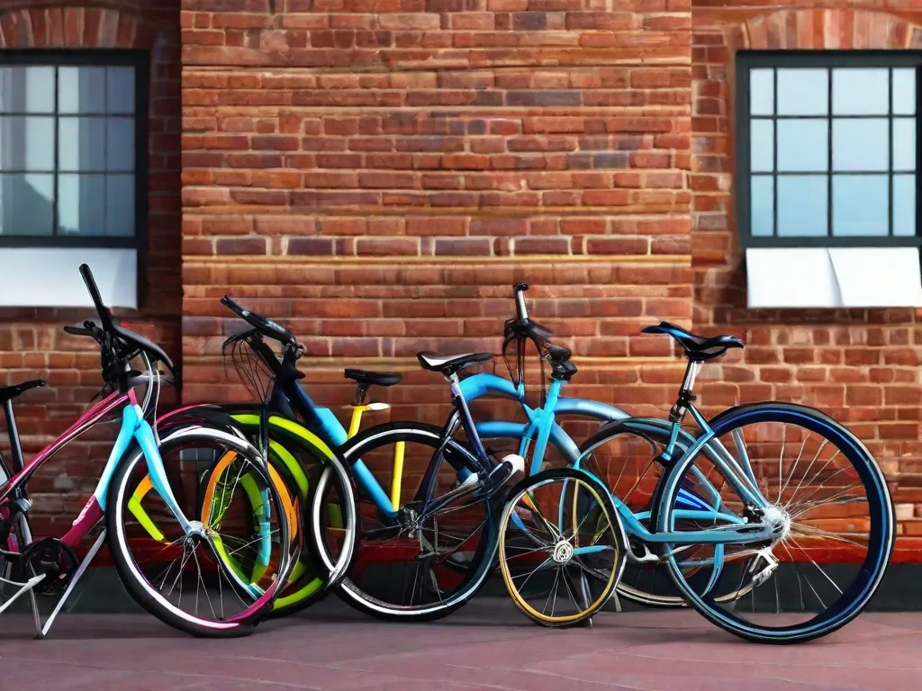 Descrição: Uma imagem em close-up da mão de uma pessoa segurando o guidão de uma bicicleta, mostrando uma variedade de diferentes tipos de bicicletas ao fundo. Cada bicicleta representa um estilo diferente, como bicicletas de estrada, bicicletas de montanha e bicicletas urbanas, ilustrando as diversas opções disponíveis para escolher a bicicleta certa de acordo com as