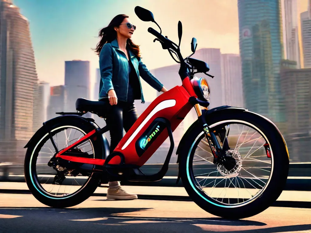 Uma imagem vibrante mostra duas bicicletas elétricas lado a lado, cada uma com suas respectivas etiquetas de preço claramente exibidas. As bicicletas estão em meio a uma cidade movimentada, simbolizando a variedade de opções disponíveis para os moradores urbanos que buscam um meio de transporte ecologicamente correto e econômico.