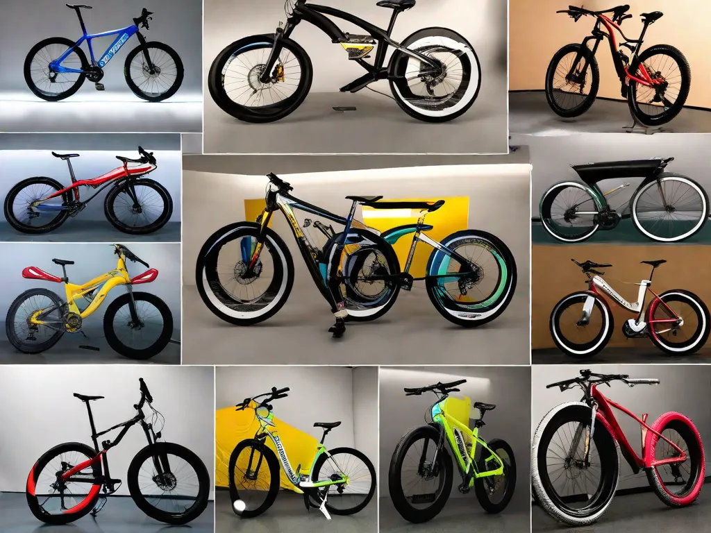 Descrição da imagem: Uma colagem de diferentes bicicletas expostas em uma loja de bicicletas. As bicicletas variam em tamanho, cor e estilo, exibindo uma ampla gama de opções disponíveis para compra. A imagem captura a diversidade e a abundância de escolhas quando se trata de encontrar ótimas ofertas em bicicletas.