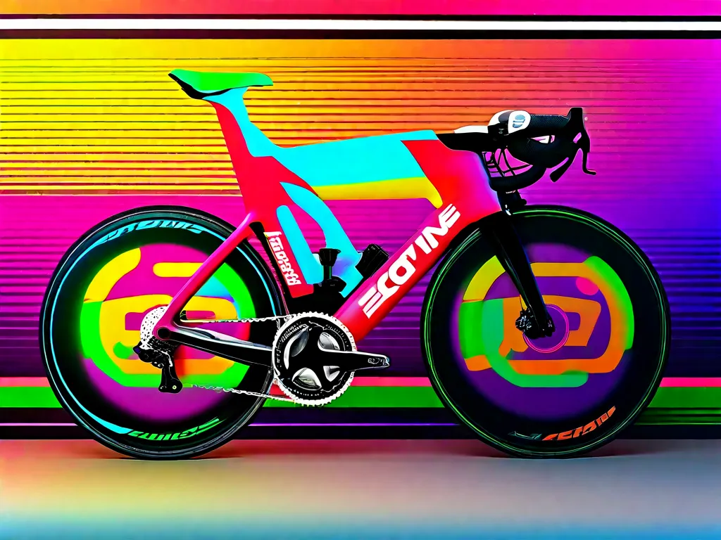 Uma imagem em close-up de uma bicicleta de estrada elegante, com cores vibrantes e design aerodinâmico. A imagem mostra o quadro leve da bicicleta, os pneus de alto desempenho e o sistema de marchas avançado, enfatizando a importância de escolher uma bicicleta que combine com os objetivos e preferências de ciclismo de cada pessoa.
