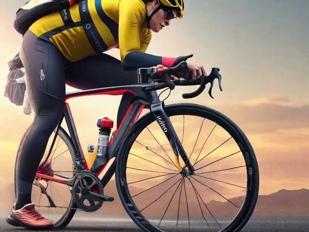 Uma imagem de uma pessoa em pé ao lado de uma bicicleta, segurando uma fita métrica para determinar o tamanho correto do quadro. A pessoa está usando roupas de ciclismo e tem uma expressão concentrada, destacando a importância de encontrar o tamanho ideal da bicicleta para uma experiência de pedalada confortável e eficiente.