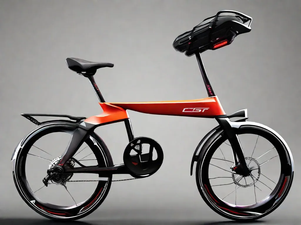 Uma imagem de uma bicicleta moderna e elegante com uma variedade de acessórios de alta tecnologia seria perfeita para ilustrar o tema dos avanços em equipamentos e acessórios para ciclistas. A bicicleta poderia estar equipada com um sistema de navegação GPS, luzes de LED, um capacete inteligente e componentes aerodinâmicos de fibra de carbono, mostrando a tecnologia de