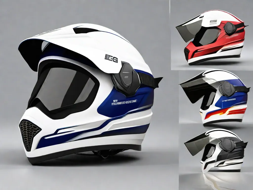 Um capacete elegante e aerodinâmico com uma viseira ajustável sobre um fundo branco. Ele possui múltiplos orifícios de ventilação, uma alça de queixo confortável e um forro de espuma EPS. Acabamentos refletivos para visibilidade e um adesivo de certificação de segurança são visíveis.