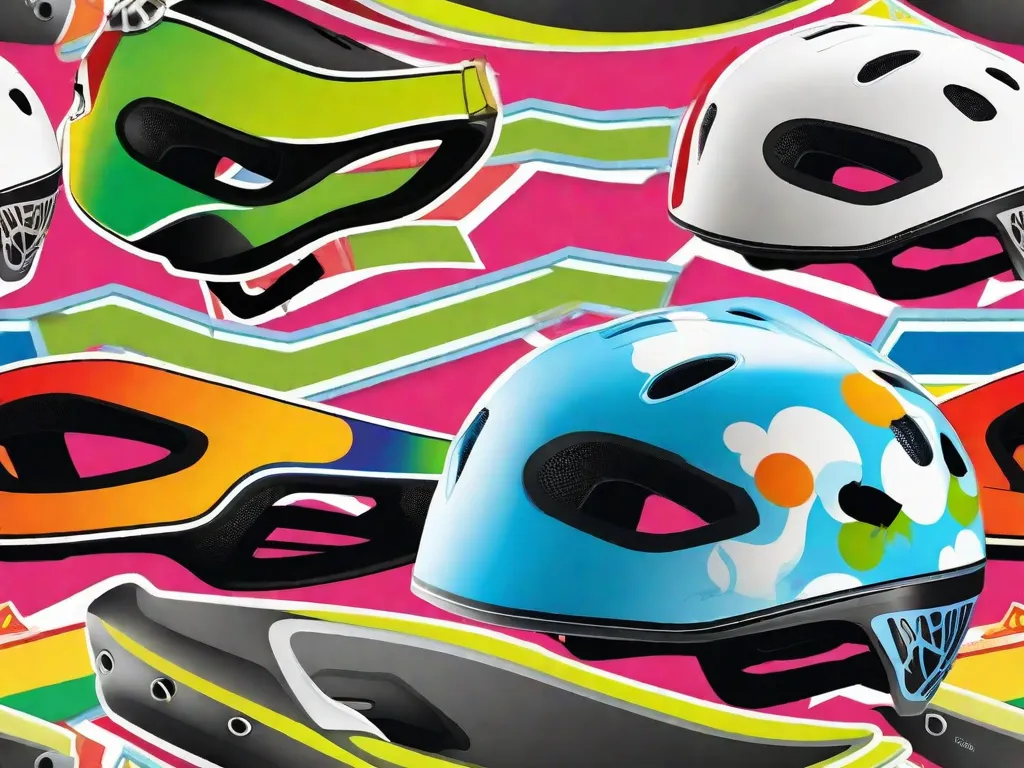 Descrição: Uma imagem em close-up de um capacete de bicicleta, perfeitamente ajustado e com o fecho seguro. O capacete está adornado com adesivos coloridos, refletindo a personalidade de um jovem ciclista. Essa imagem representa a importância de garantir a segurança do seu filho ao andar de bicicleta, enfatizando o uso de equipamentos de proteção adequados.