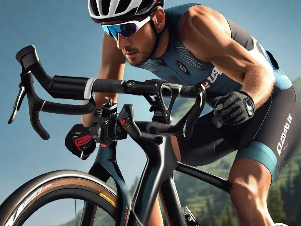 A imagem retrata um close-up das mãos habilidosas de um ciclista ajustando os pedais e apertando as correias em uma bicicleta de alto desempenho. O foco está na precisão e atenção aos detalhes necessários para obter ajustes ideais nos pedais e correias, garantindo um passeio suave e eficiente.