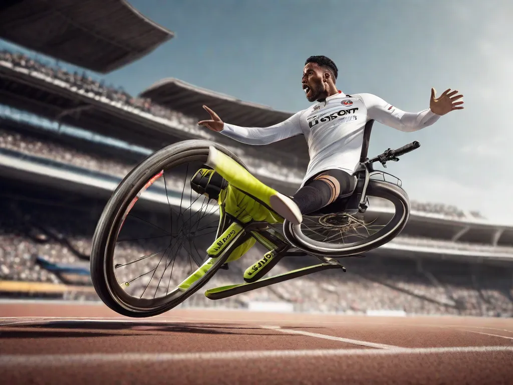 Nesta imagem cativante, um ciclista habilidoso desafia a gravidade enquanto voa pelo ar, executando um espetacular chute de bicicleta acima da cabeça. A pura determinação e precisão demonstradas neste momento capturam perfeitamente a emoção eletrizante de tentar o primeiro gol de bicicleta.