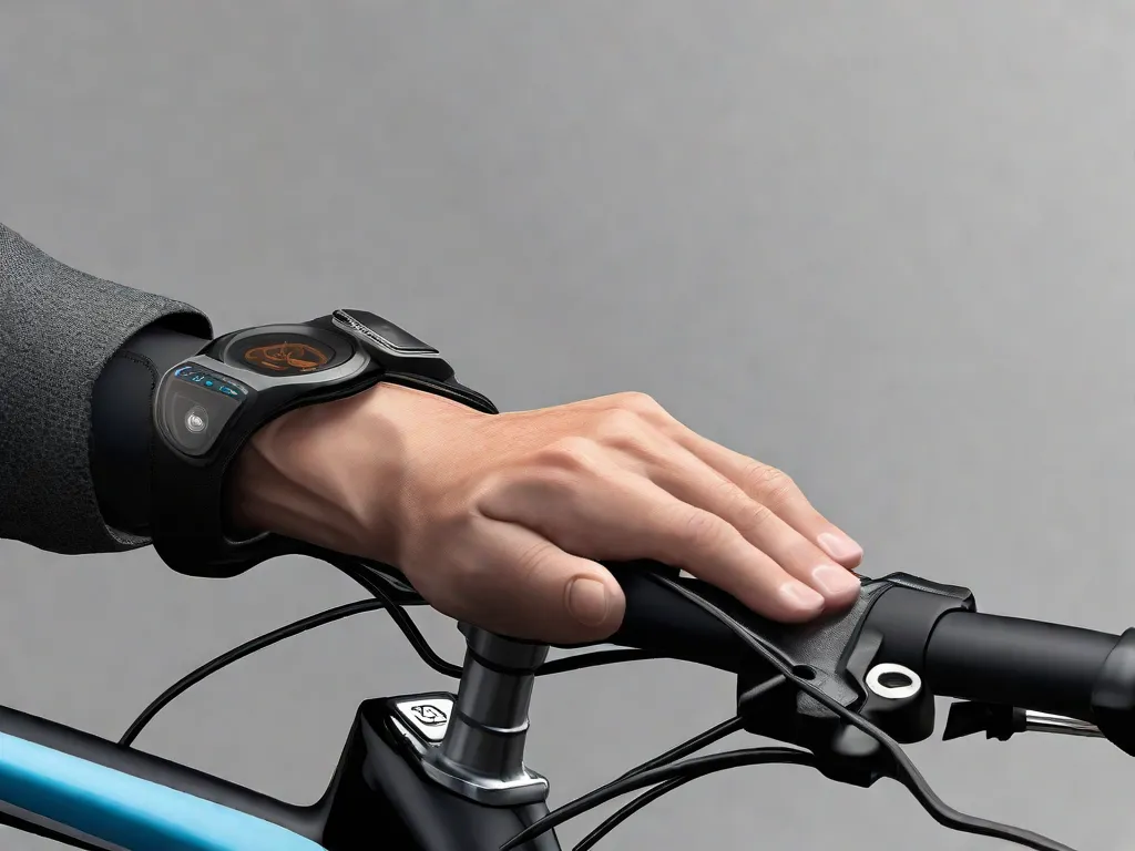 Descrição da imagem: Um close-up das mãos de um ciclista segurando firmemente o guidão, mostrando a colocação correta das mãos e a técnica de aderência para uma pedalada segura. O ciclista está usando luvas de proteção, enfatizando a importância da segurança das mãos ao usar o aro da bicicleta.