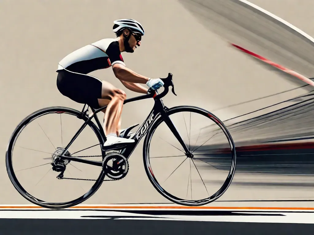 Uma imagem de um ciclista em movimento, capturada de lado, mostrando a técnica correta de pedalar. As pernas do ciclista estão posicionadas em um ângulo de 90 graus, com os pés paralelos ao chão. O foco está no movimento suave e fluido, enfatizando a importância das técnicas eficientes de pedalada para um desempenho ótimo.