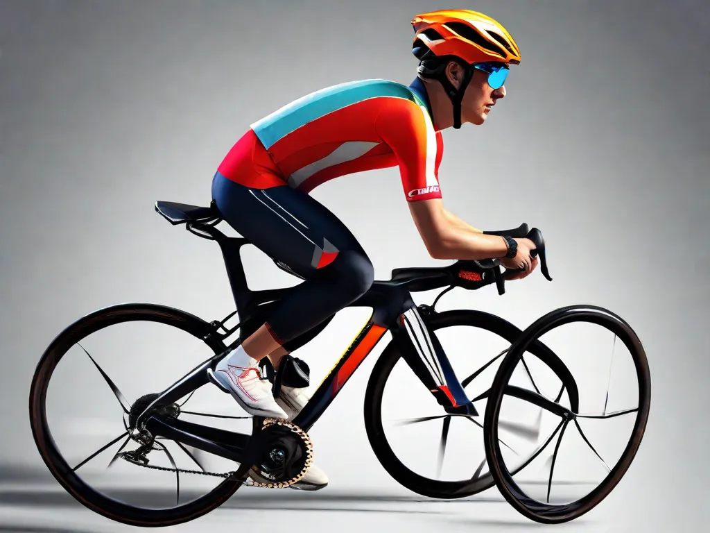 Descrição da imagem: Um ciclista usando um capacete pedala confiantemente em um dia ensolarado. O capacete é elegante e moderno, ajustando-se perfeitamente na cabeça do ciclista. As cores vibrantes do capacete combinam com a roupa do ciclista, enfatizando a importância da segurança ao pedalar.
