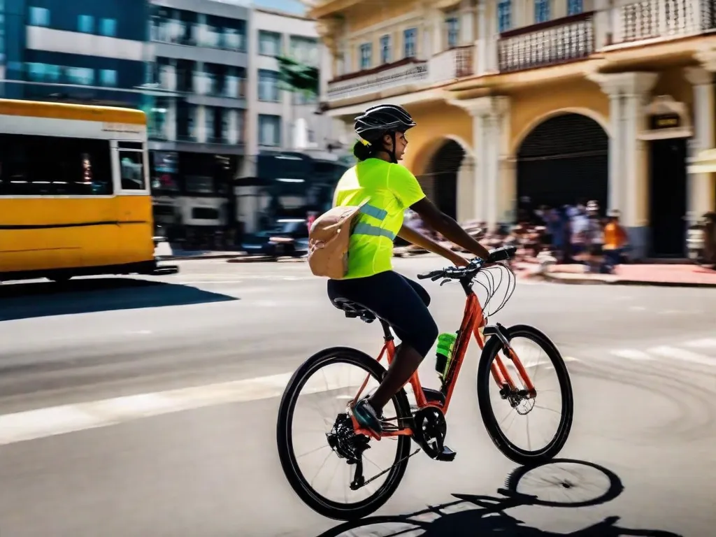 A imagem mostra um ciclista sorridente pedalando em uma bicicleta que se encaixa perfeitamente em seu corpo. A postura ereta e confortável do ciclista demonstra a importância de escolher a bicicleta correta, garantindo uma experiência de pedalada mais agradável e eficiente.
