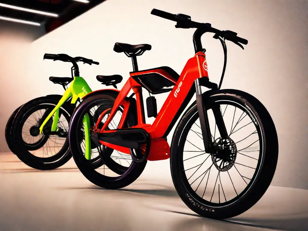 Descrição da imagem: Uma imagem vibrante mostrando uma variedade de bicicletas elétricas alinhadas em uma loja de bicicletas. As bicicletas vêm em diferentes cores e estilos, com designs elegantes e recursos modernos. A imagem captura a empolgação e as possibilidades de escolher a bicicleta elétrica perfeita entre uma ampla variedade de opções.