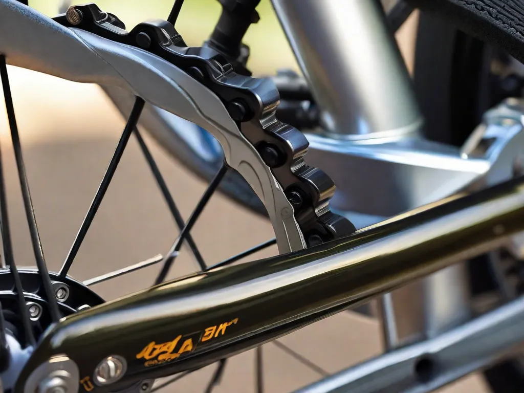 Uma imagem em close-up de uma corrente de bicicleta sendo cuidadosamente lubrificada com um óleo de alta qualidade. O foco está na corrente, mostrando a aplicação suave do lubrificante para garantir uma remoção e manutenção fáceis. O fundo exibe várias ferramentas de bicicleta, enfatizando a importância dos cuidados adequados para uma experiência de pedalada su