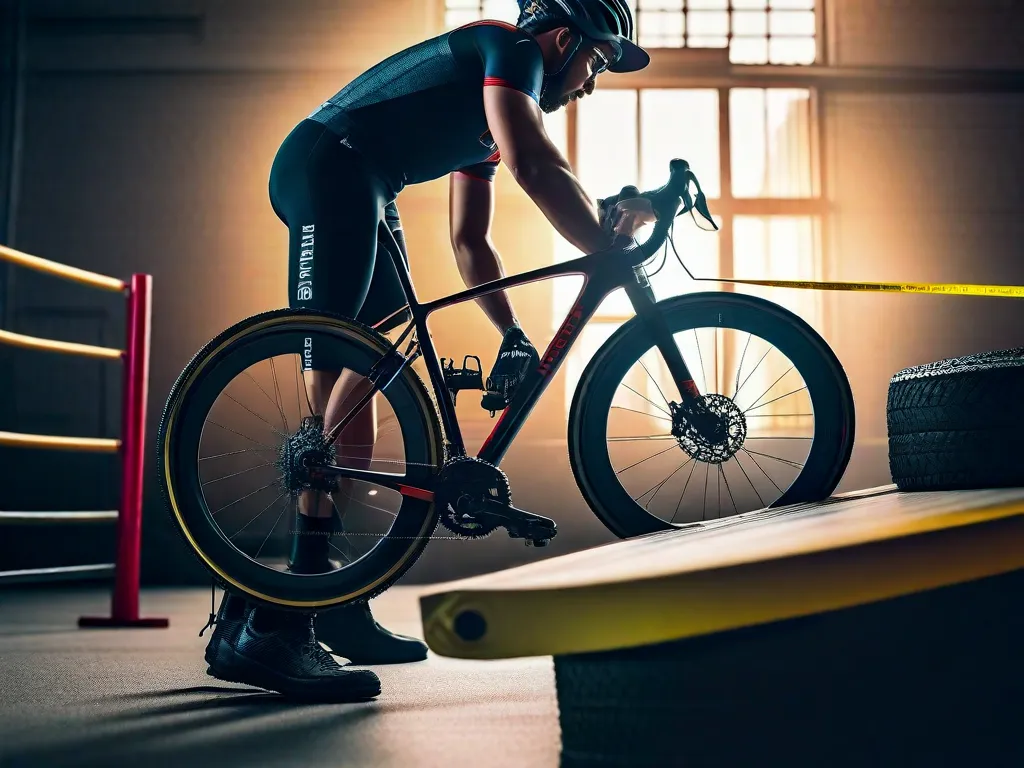 Uma imagem de uma pessoa segurando uma fita métrica contra a roda da bicicleta, mostrando o processo de medir o diâmetro para determinar o tamanho correto da roda. O foco está na precisão e na precisão na seleção do tamanho apropriado da roda para um desempenho e conforto ideais.