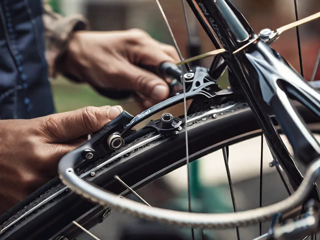 Descrição da imagem:
Um close-up de um par de mãos montando uma bicicleta. As mãos estão cuidadosamente fixando o guidão ao quadro, demonstrando o processo passo a passo de montagem de uma bicicleta. As ferramentas e peças estão arrumadas de forma organizada nas proximidades, destacando a precisão e atenção aos detalhes necessários para uma montagem bem-sucedida.