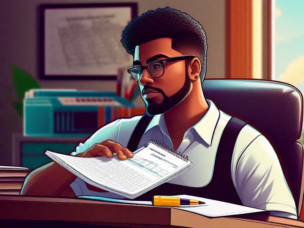 Descrição da imagem: Um close de uma pessoa segurando um bloco de notas e uma caneta, com uma calculadora e planilhas de orçamento ao fundo. A pessoa está pensativa, contemplando suas despesas e renda, enquanto tenta determinar quanto dinheiro deve destinar para suas compras relacionadas à bicicleta.