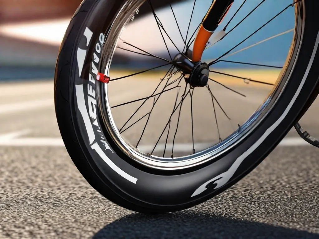 Uma imagem em close-up de um pneu de bicicleta rolando em uma estrada lisa, simbolizando os pensamentos finais e reflexões sobre o tema das medições no blog de bicicletas. O foco no pneu representa a importância da precisão e da exatidão quando se trata de medir e otimizar o desempenho da bicicleta.