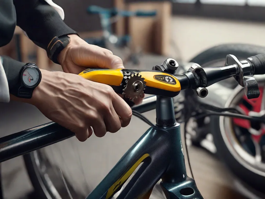 Descrição da imagem:
Um close-up das mãos de uma pessoa segurando uma chave inglesa, enquanto eles cuidadosamente soltam os parafusos que prendem os pedais em uma bicicleta. O foco está nas ferramentas e no processo de remoção dos pedais, mostrando o guia passo a passo para a remoção dos pedais.