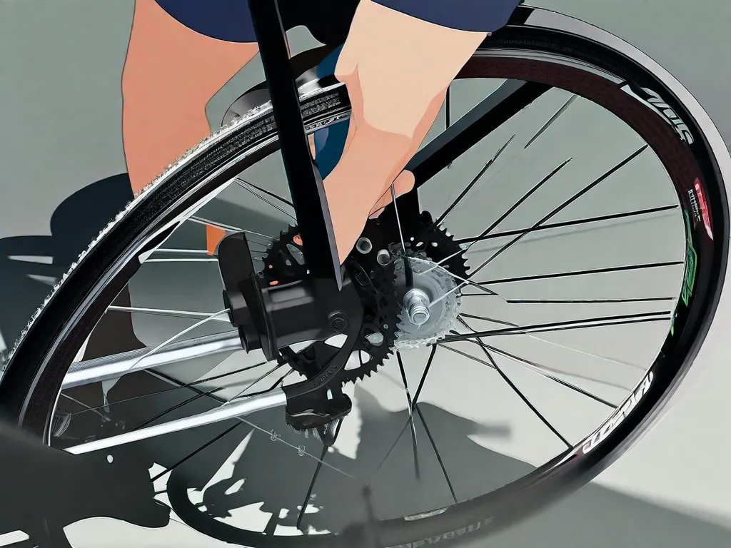 Descrição da imagem:
Um close-up de uma roda de bicicleta sendo colocada em um suporte de alinhamento. As mãos do mecânico estão ajustando cuidadosamente os raios com uma chave de raio para endireitar o aro. A precisão e o foco nos olhos do mecânico refletem a eficácia do método usado para endireitar a roda da bicicleta.