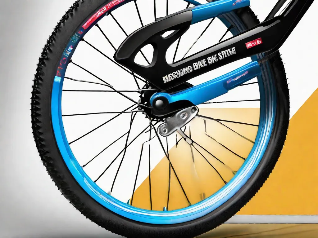 Descrição da imagem: Uma fotografia em close-up de uma roda de bicicleta com uma fita métrica enrolada na borda. A fita está marcada com medidas em milímetros, indicando o diâmetro da roda. A imagem destaca o processo de identificação do tamanho da roda da bicicleta medindo a borda.