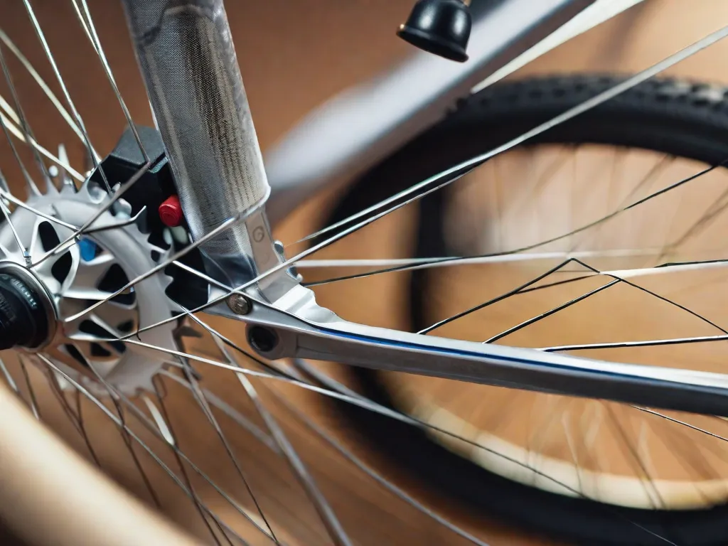 Uma imagem de um close-up de uma roda de bicicleta, com uma fita métrica enrolada ao redor da borda, destacando o processo de determinar o tamanho ou diâmetro da roda. O foco está na medição, mostrando a precisão e atenção aos detalhes necessários ao explorar o tamanho da borda da bicicleta.