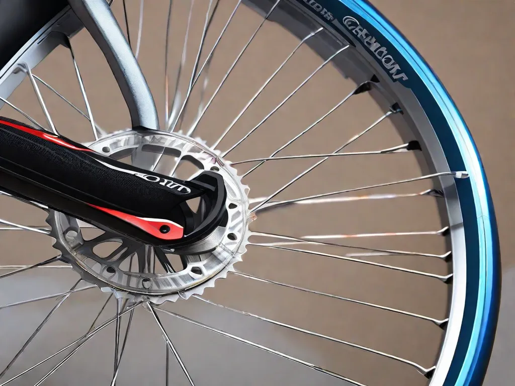 Descrição da imagem: Um close-up de uma roda de bicicleta, com o foco na borda. A borda está marcada com números indicando o tamanho da roda, e há uma fita métrica envolta na borda para demonstrar como medir o diâmetro com precisão.