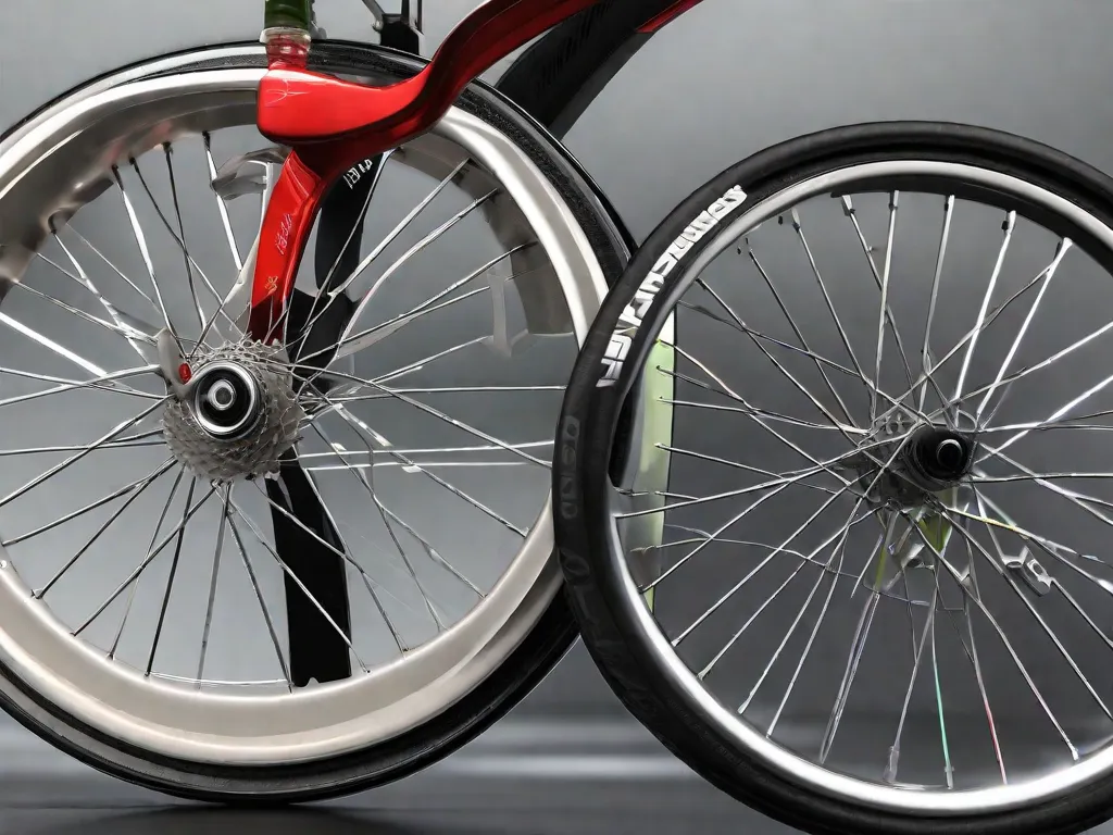 Descrição da imagem: Um close-up de uma roda de bicicleta com vários tamanhos de aros exibidos lado a lado. Os aros variam de tamanhos menores a maiores, mostrando as diferentes opções disponíveis para escolher o tamanho certo da roda. A imagem destaca a importância de selecionar um tamanho de aro adequado para um desempenho e conforto ideais ao andar de bicicleta