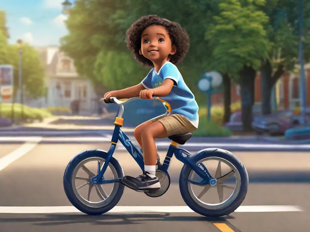 Nesta imagem, um jovem adulto é visto confiantemente andando de bicicleta sem rodinhas de treinamento pela primeira vez. Com uma expressão determinada no rosto, eles se equilibram e pedalam para frente, mostrando o triunfo de aprender a andar de bicicleta de forma independente.