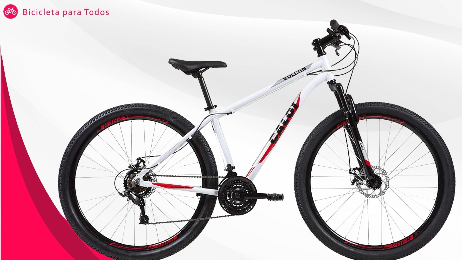 foto da caloi vulcan em fundo cinza e logo do site bicicleta para todos