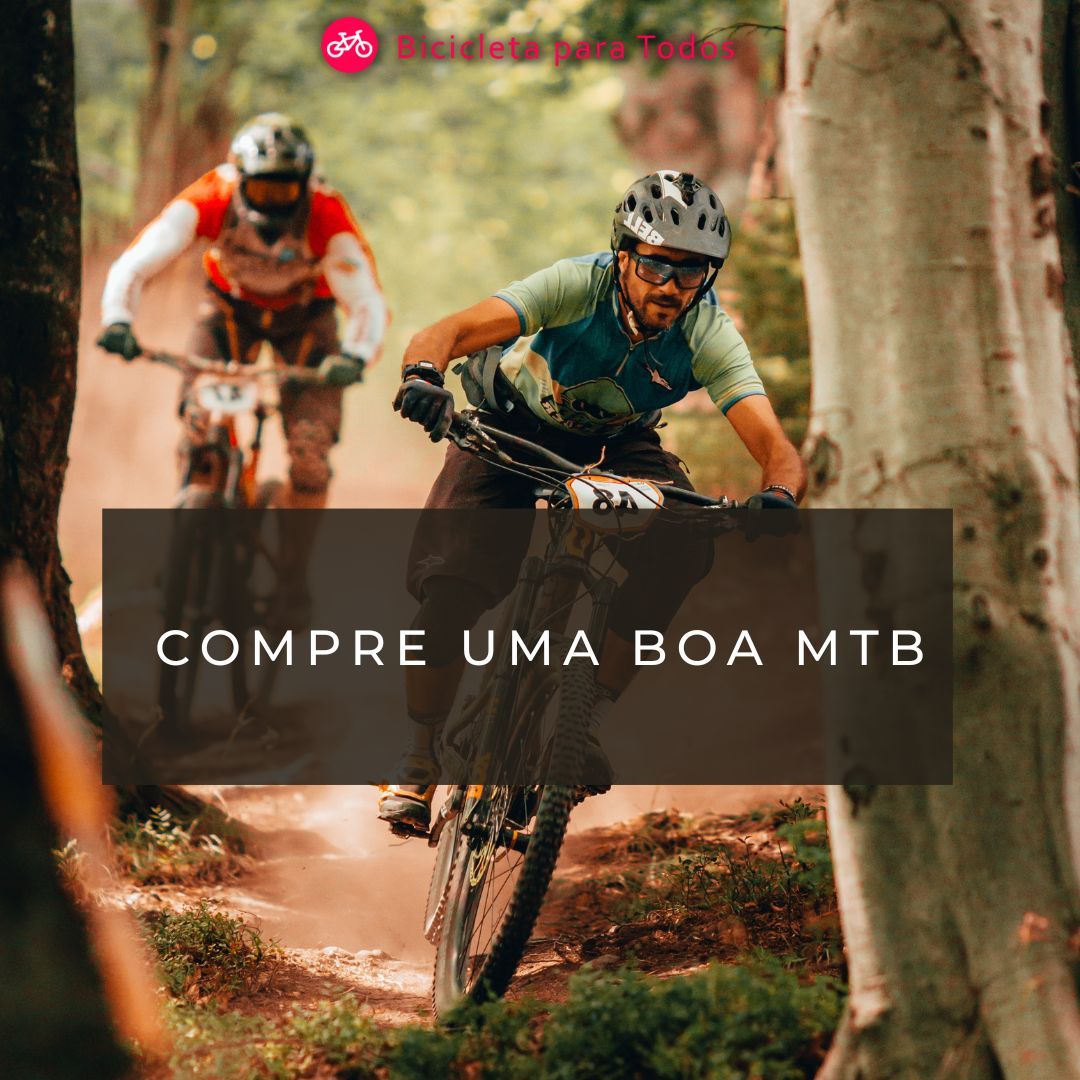 foto de ciclistas em uma trilha com legenda compre uma boa mtb