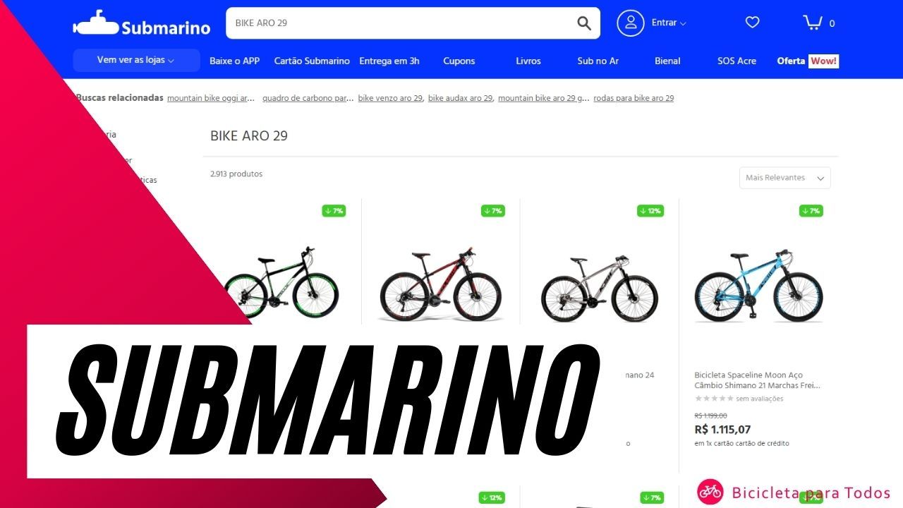 Screenshot do site da submarino com titulo em cima