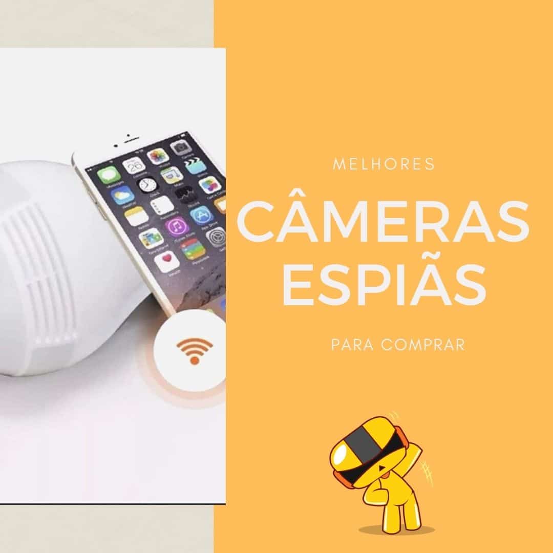foto de um celular com uma câmera espiã na esquerda e titulo a direita com fundo laranja