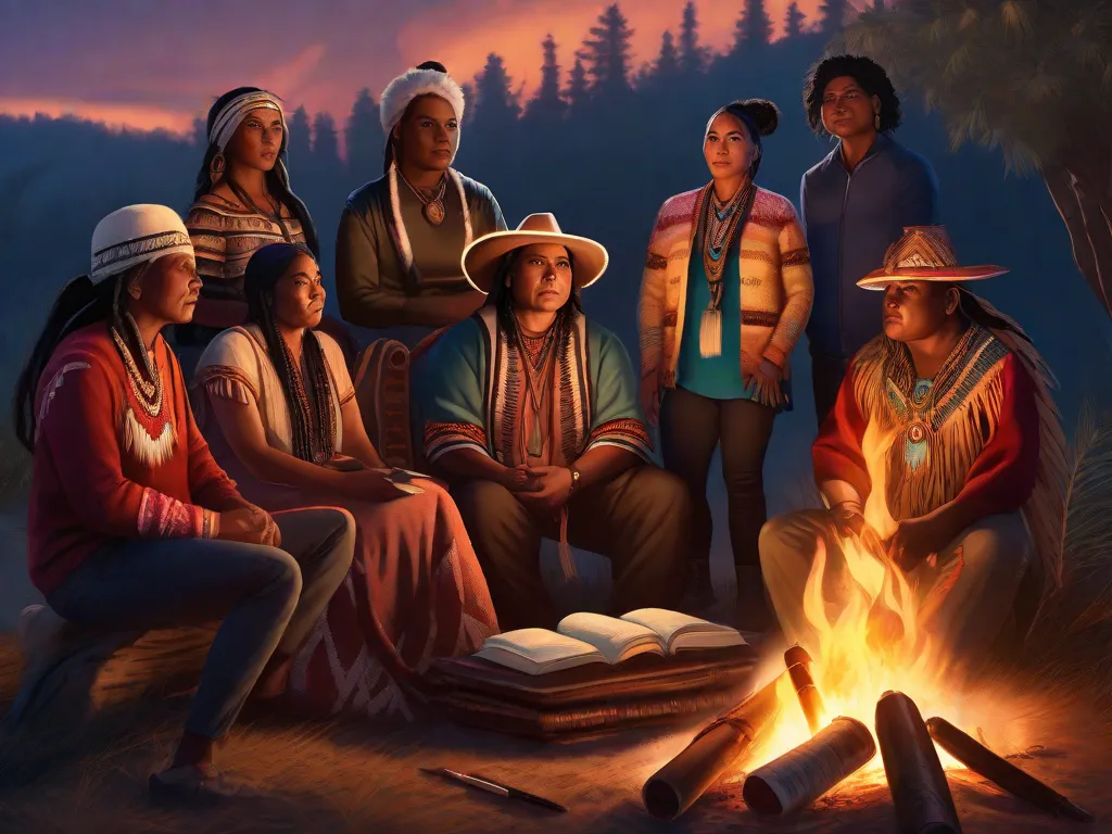 Uma imagem vibrante de uma estante cheia de livros escritos por autores indígenas. Os livros exibem uma rica diversidade de cores, representando a multiplicidade de culturas e perspectivas dentro da literatura indígena. A imagem simboliza a importância de amplificar as vozes indígenas e suas significativas contribuições para o mundo literário.