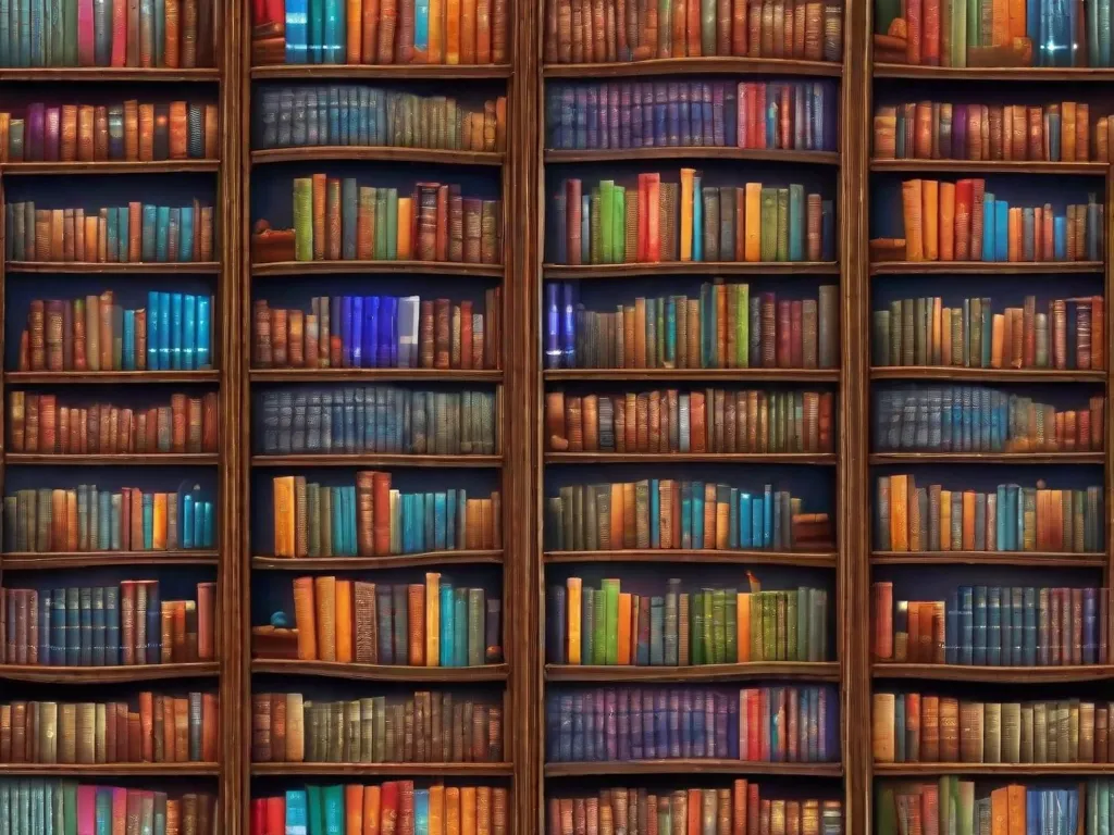 Uma imagem vibrante de uma estante de livros cheia de livros coloridos e cativantes, que vão desde aventura e fantasia até mistério e ficção científica. Os livros são exibidos de maneira atrativa, convidando leitores de todas as idades a mergulhar no mundo da literatura e embarcar em emocionantes jornadas de leitura.