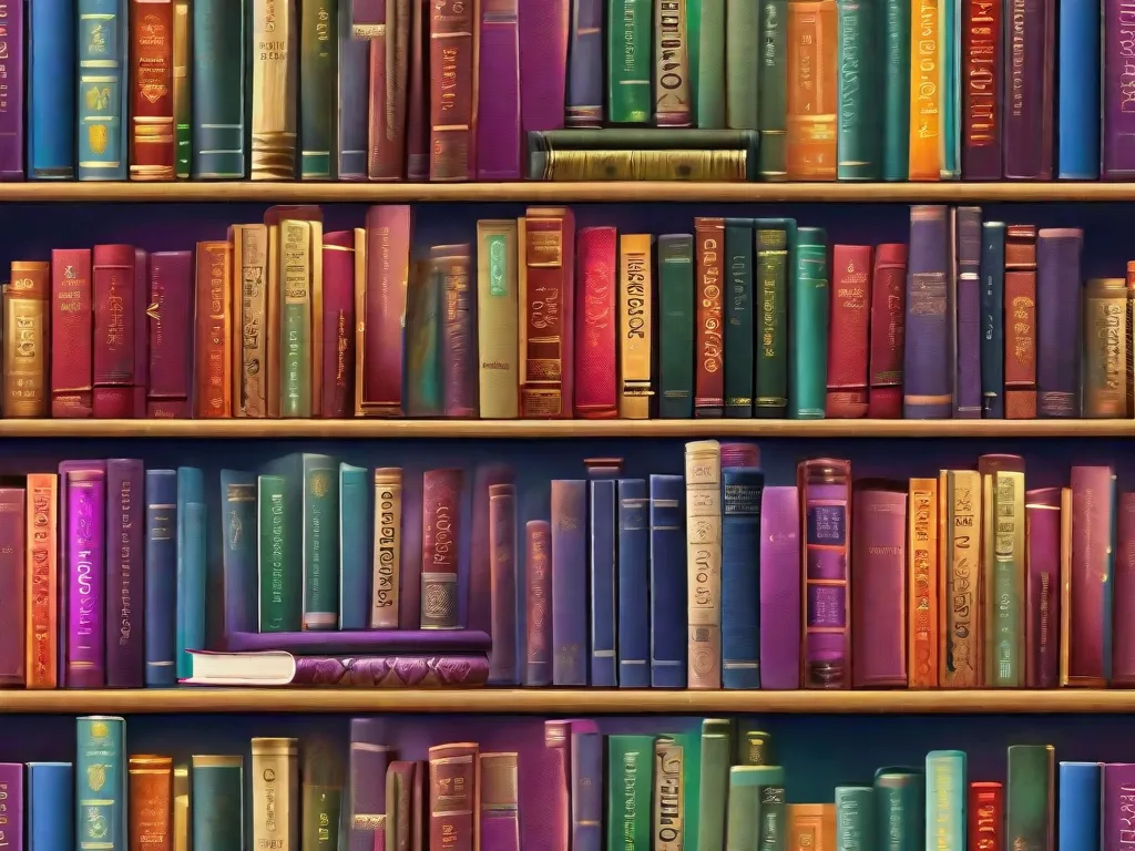Uma estante de livros vibrante e colorida, cheia de uma variedade de livros que representam diferentes gêneros e temas. Cada livro é único, mostrando a diversidade e criatividade que dominarão a indústria editorial no próximo ano. A imagem captura a emoção e a expectativa dos novos lançamentos literários e as infinitas possibilidades que aguardam os leitores.