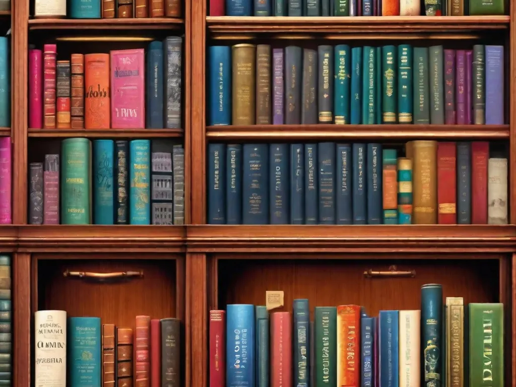 Uma imagem em close-up de um passaporte muito usado, cercado por uma pilha de livros, cada um representando um destino literário diferente. Os títulos incluem clássicos como 