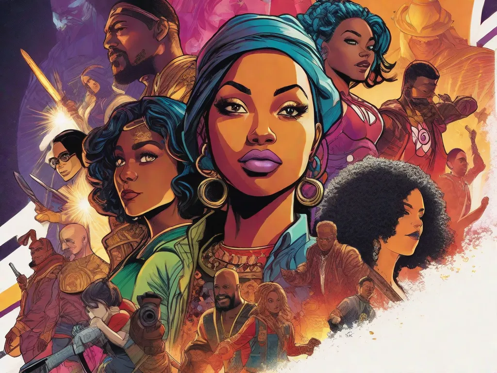 Descrição da Imagem: Uma ilustração vibrante e dinâmica que mostra um grupo diversificado de personagens de diversos romances gráficos. Eles são retratados em ação, com cores vivas e detalhes intricados, capturando a essência de suas histórias e personalidades únicas. A imagem reflete a importância dos romances gráficos na cultura pop, pois oferecem uma experiência de narrativa visualmente cativante