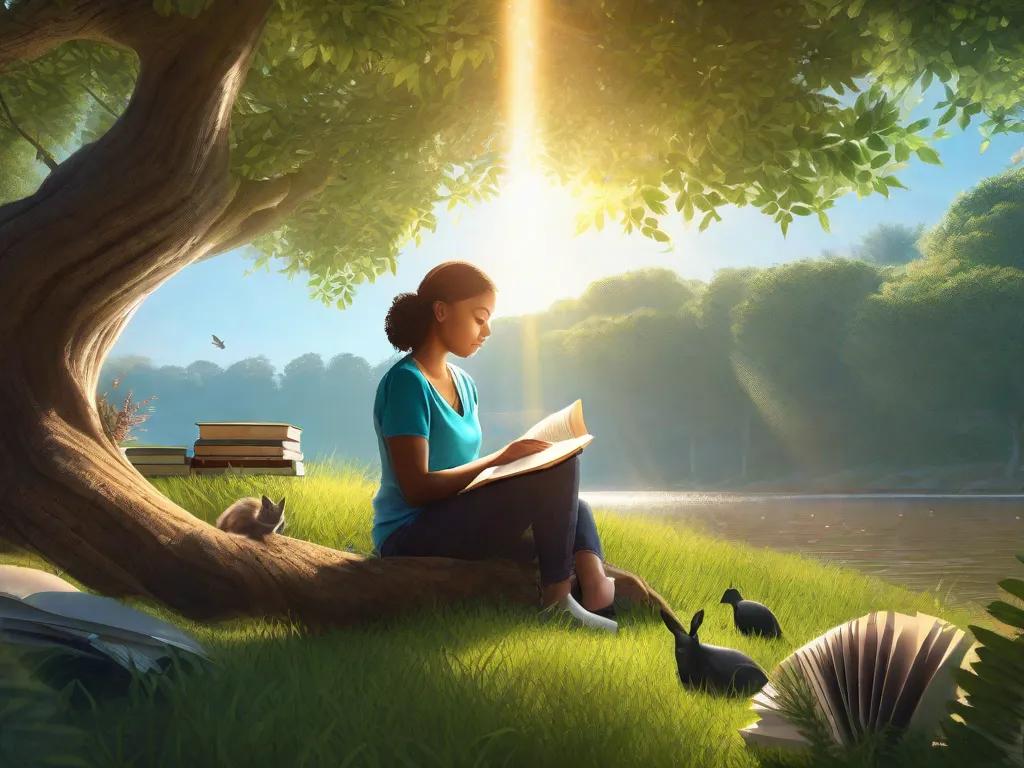 Descrição da imagem: Uma estante de livros vibrante, cheia de livros sobre temas ambientais, mostrando a interseção entre literatura e ecologia. Os livros retratam florestas exuberantes, espécies ameaçadas de extinção, energia renovável e práticas sustentáveis, simbolizando o poder da narrativa em conscientizar e promover a consciência ambiental.