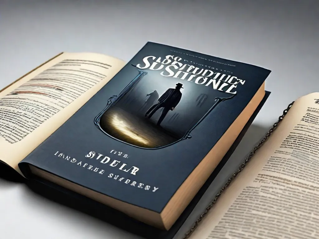 Um close-up de um emocionante romance policial com uma capa misteriosa. O título está escrito em letras maiúsculas e as páginas estão levemente desgastadas, indicando sua popularidade. Um marcador de página está colocado entre as páginas, convidando os leitores a mergulharem no viciante mundo do suspense e do mistério.