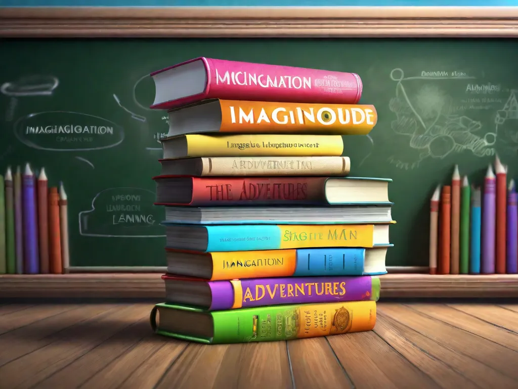 Uma pilha colorida de livros com títulos como 
