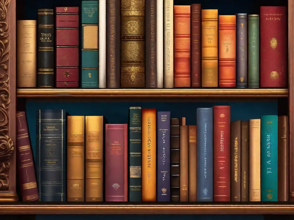 Descrição da imagem: Um close-up de uma pilha de livros em cima de uma mesa de madeira. Os livros variam em tamanho e cor, representando uma diversidade de gêneros literários. Os títulos são visíveis, exibindo uma mistura de literatura clássica e contemporânea. A imagem desperta um senso de curiosidade intelectual e a importância da leitura para escritores e ent