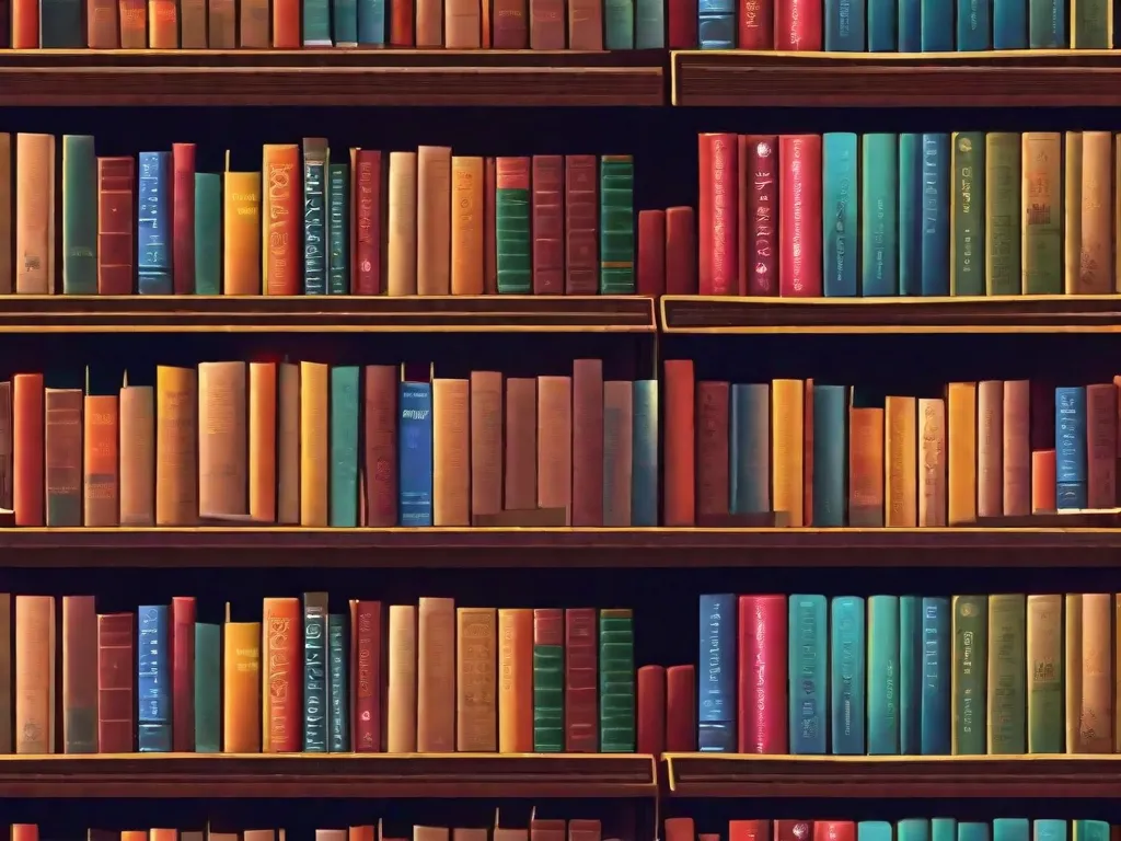 Descrição da imagem: Um close-up de uma estante de livros cheia de diversos livros coloridos. Os livros estão arrumados de forma organizada, mostrando diferentes gêneros e títulos. A imagem representa o mundo cativante da literatura, convidando os espectadores a explorar e se deliciar com a alegria da leitura.